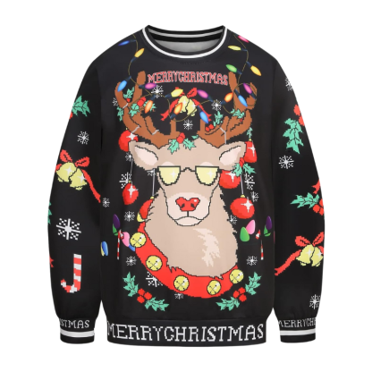 Retro Reindeer Vibes Printed Christmas Sweatshirt 6XL