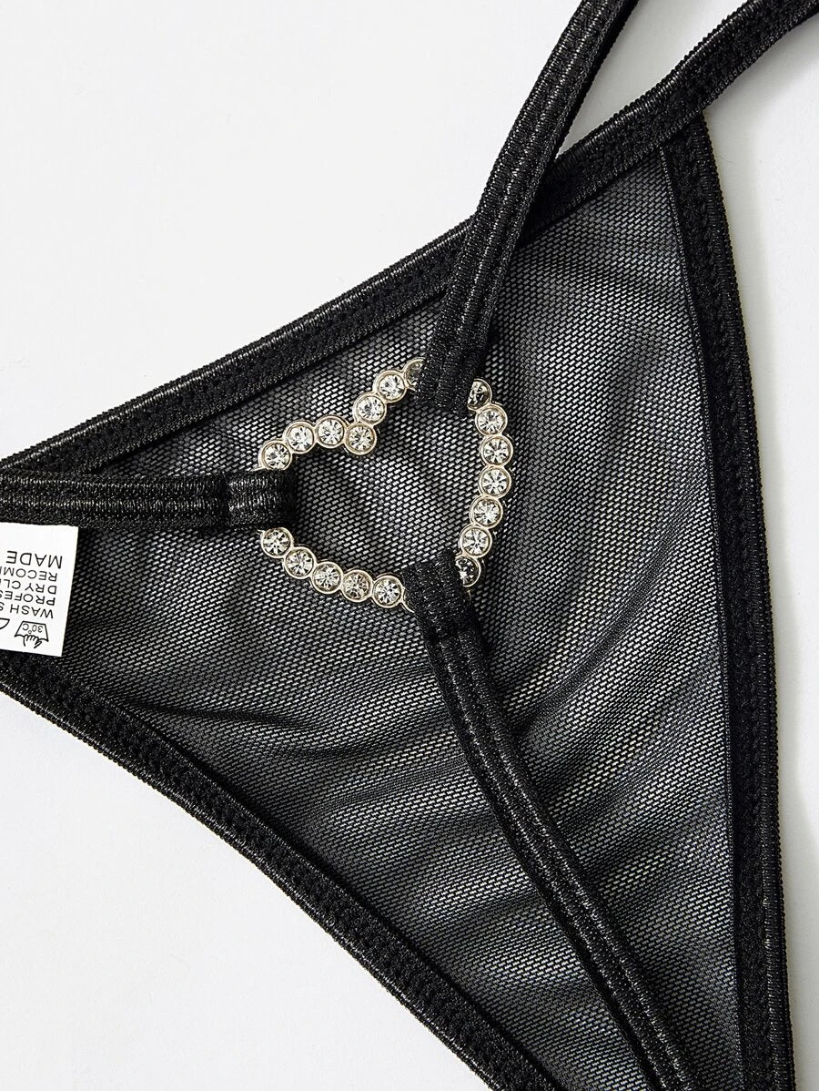 Rhinestone Ring Linked Thong-Soco Hoodie