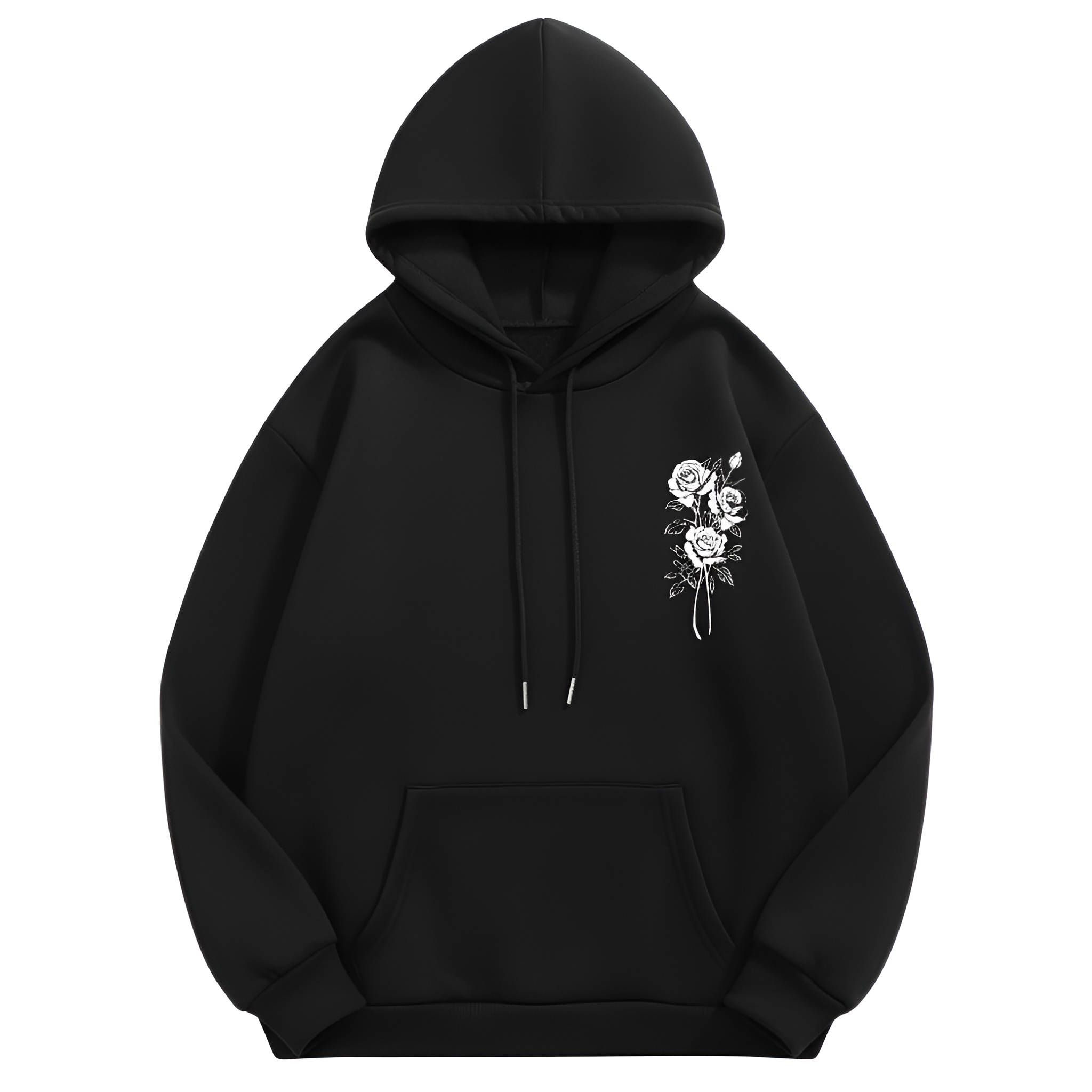 Rose Graphic Printed Drawstring Hoodie