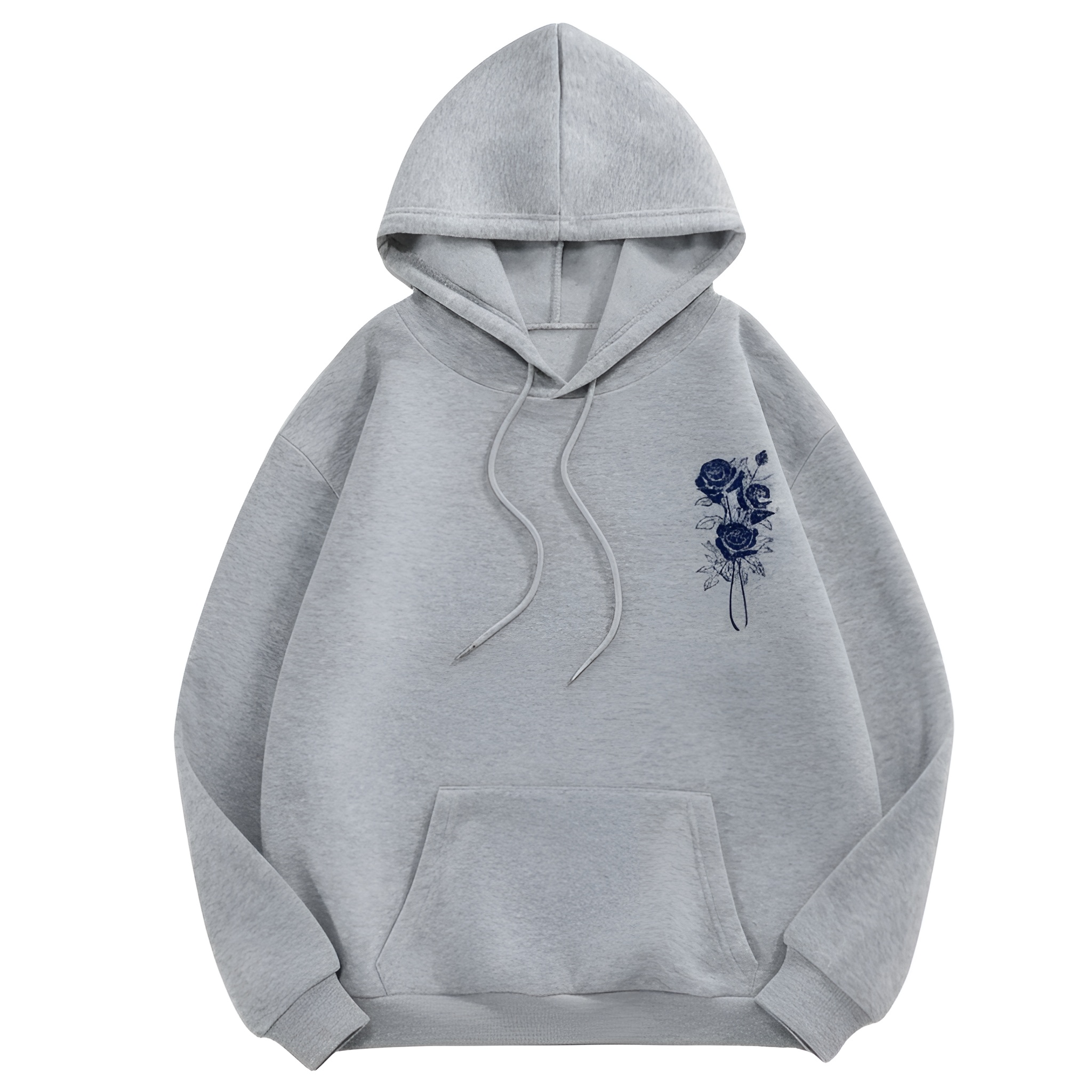 Rose Graphic Printed Drawstring Hoodie