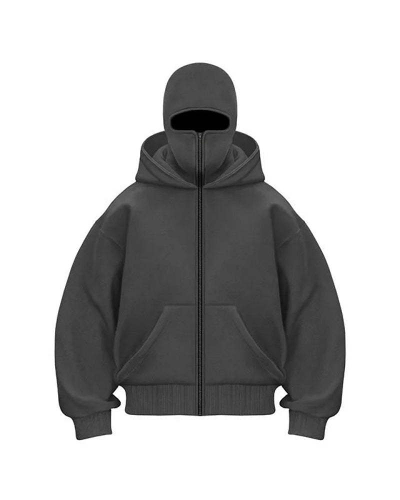 Full Covered Masked Hoodie For Winters Gray