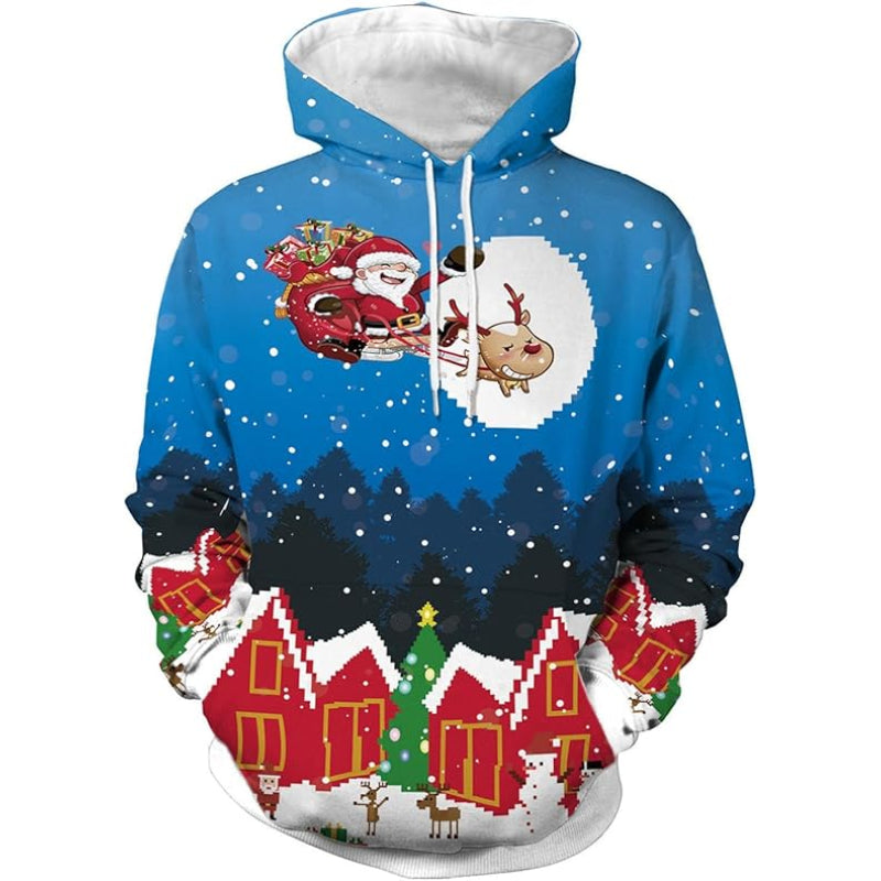 Santa And Reindeer Graphic Printed Hoodie 6XL