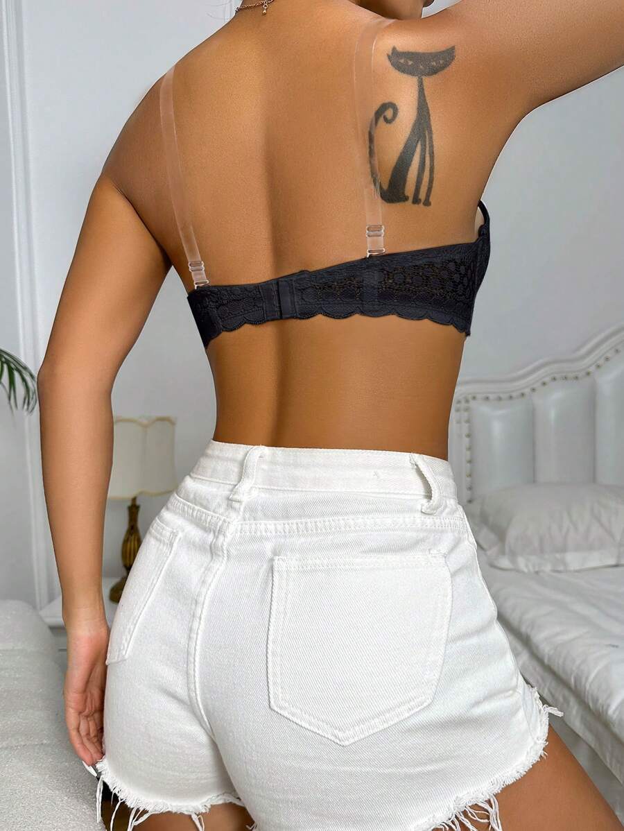 Scallop Trim Underwire Bra With Strap-Soco Hoodie