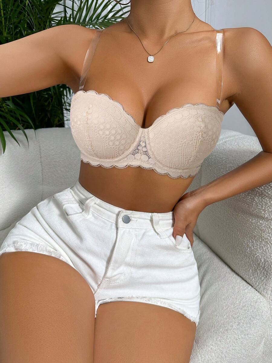 Scallop Trim Underwire Bra With Strap-Soco Hoodie