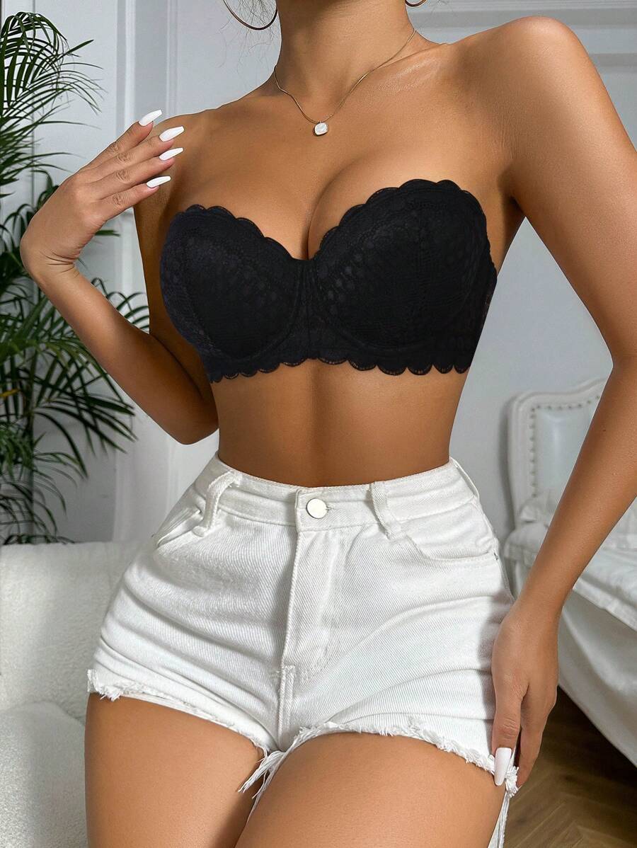 Scallop Trim Underwire Bra With Strap-Soco Hoodie