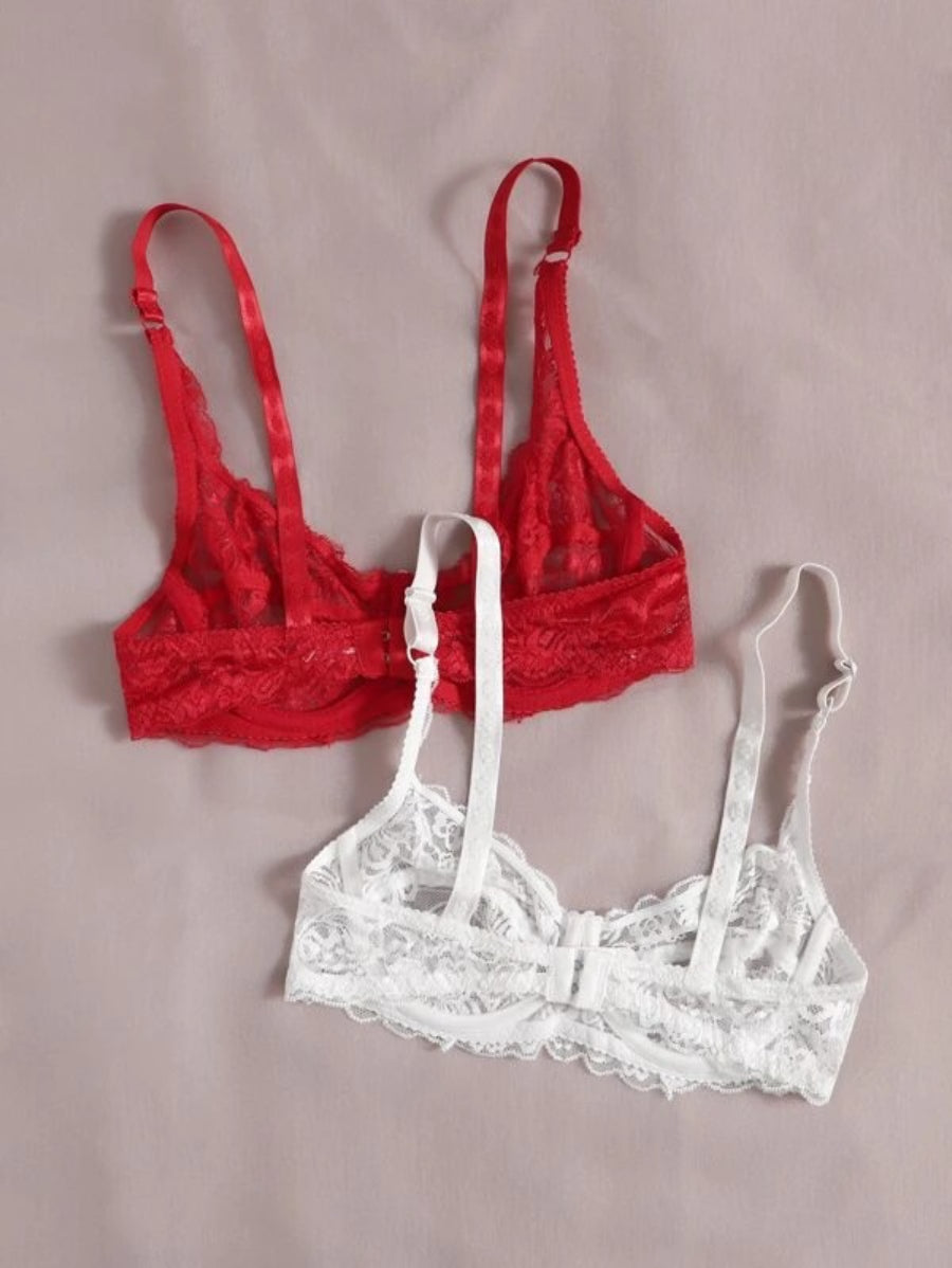 Set Of 2 Floral Lace Underwire Bra Set-Soco Hoodie
