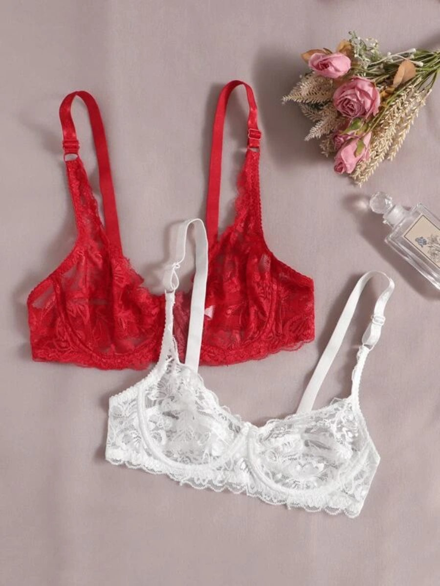 Set Of 2 Floral Lace Underwire Bra Set-Soco Hoodie