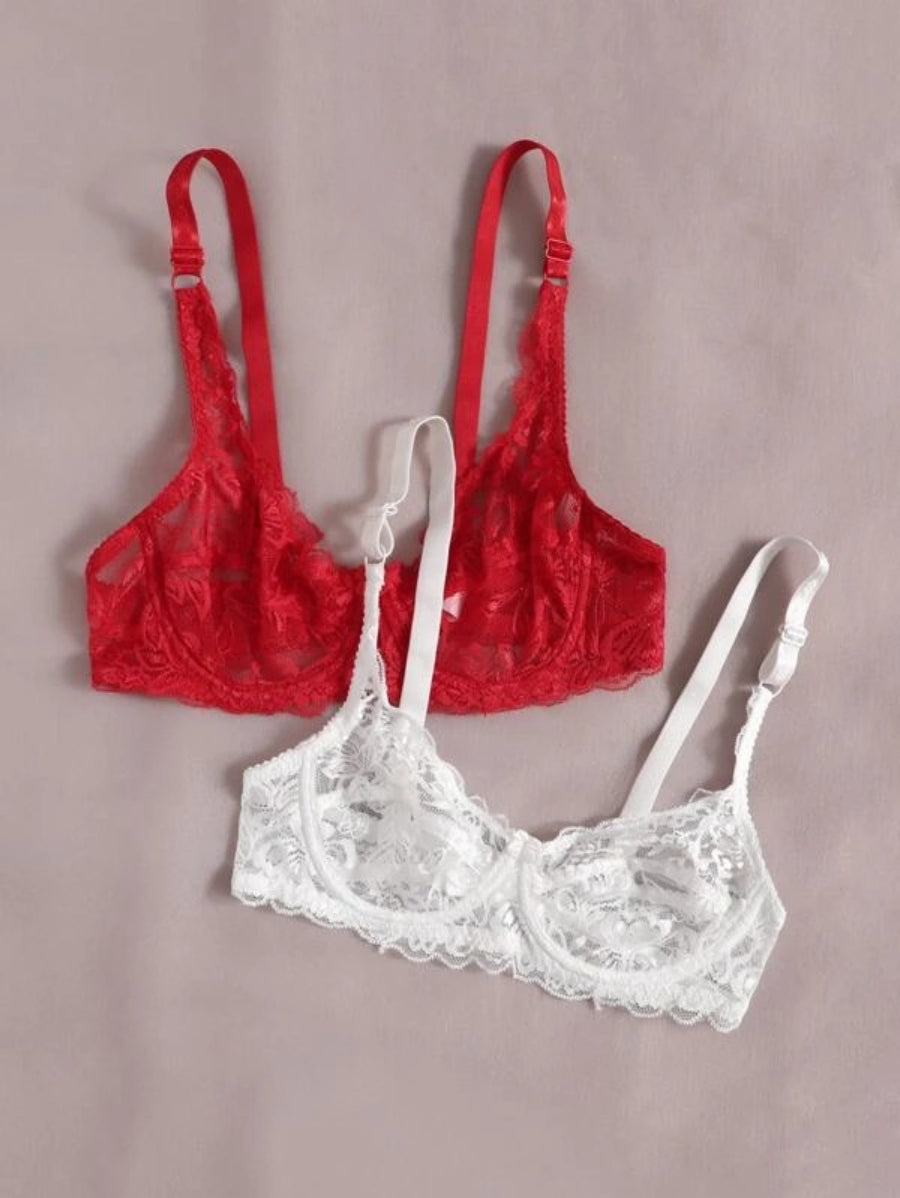 Set Of 2 Floral Lace Underwire Bra Set-Soco Hoodie