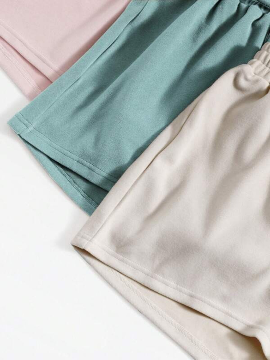 Set Of 3 Crop Top And Knot Front Shorts Lounge Set-Soco Hoodie