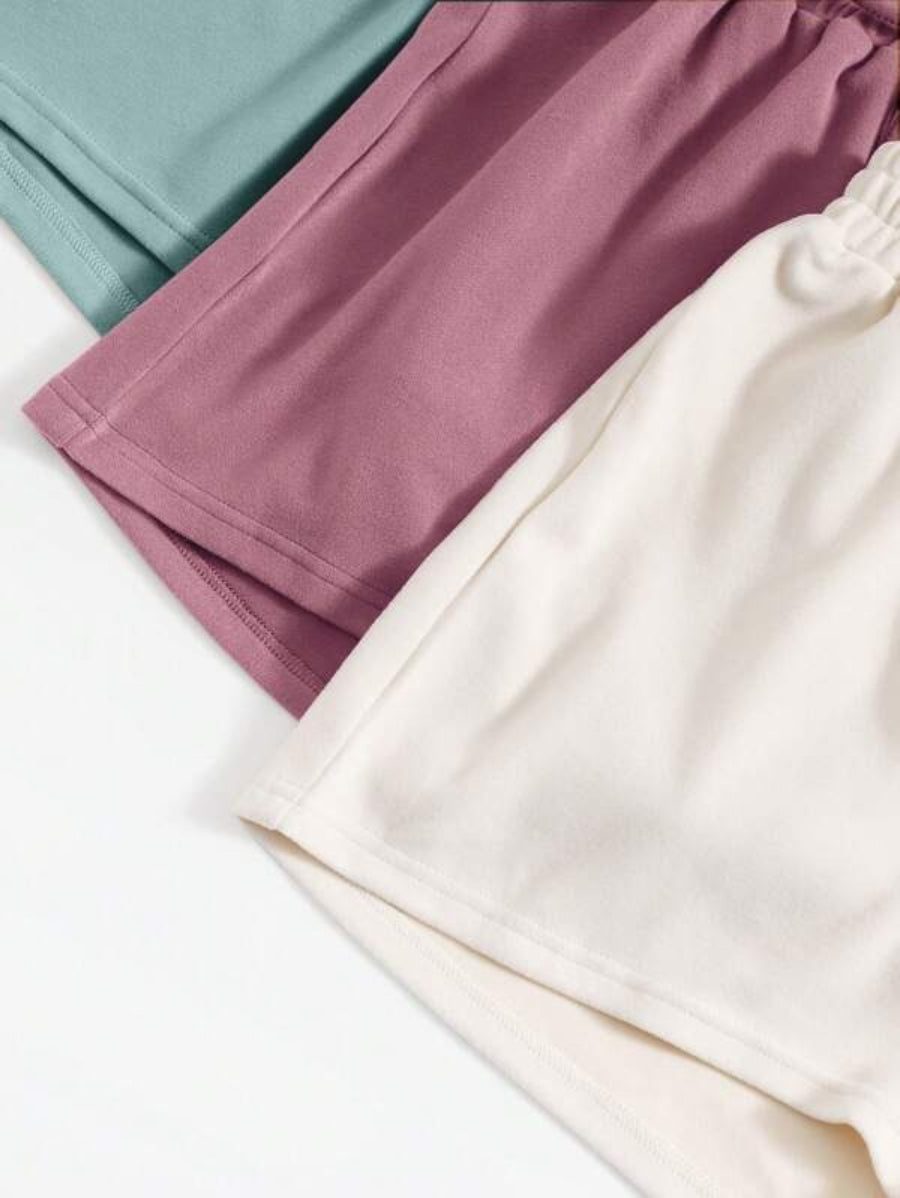 Set Of 3 Crop Top And Knot Front Shorts Set-Soco Hoodie