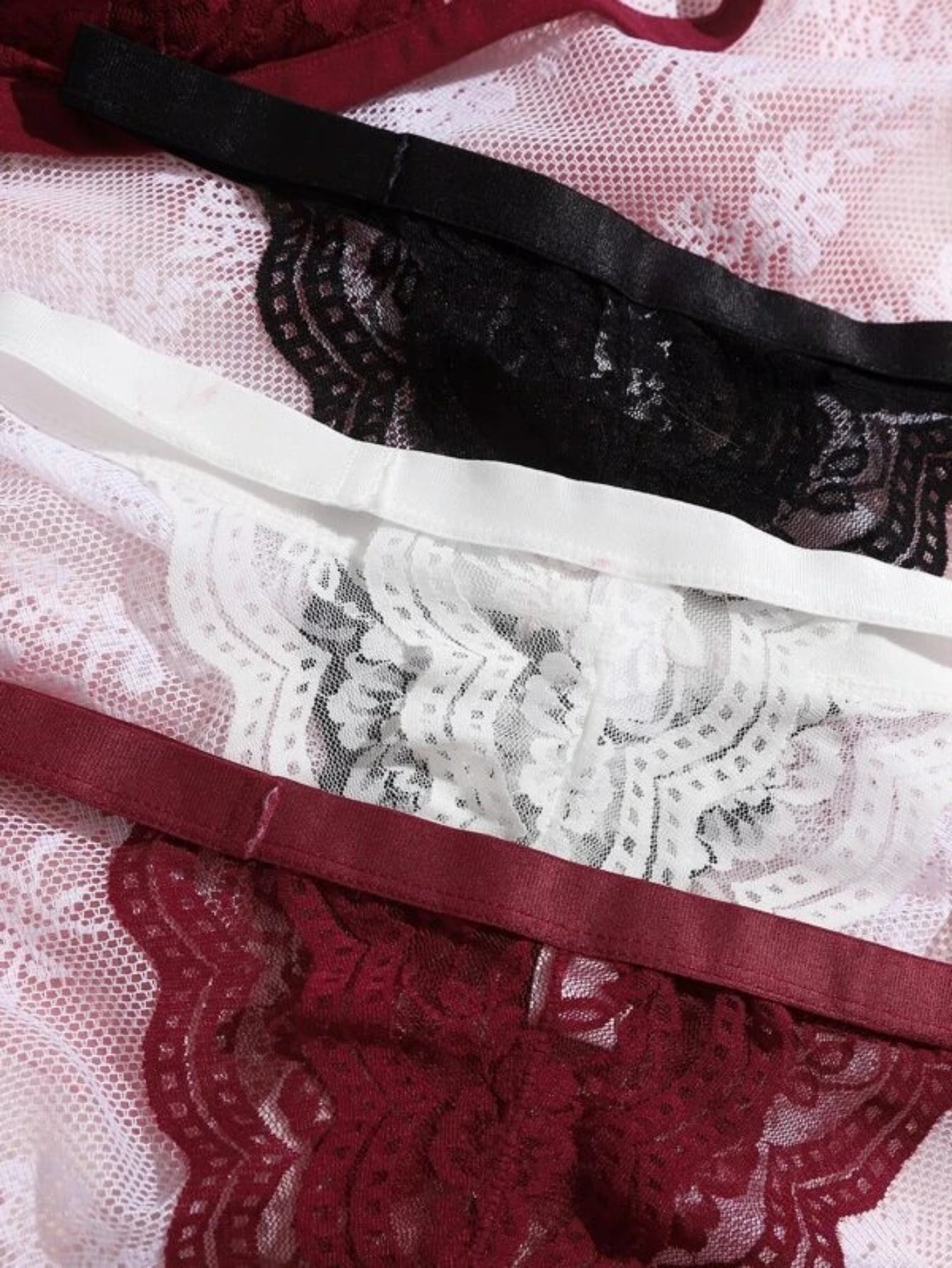 Set Of 3 Floral Lace Lingerie-Soco Hoodie