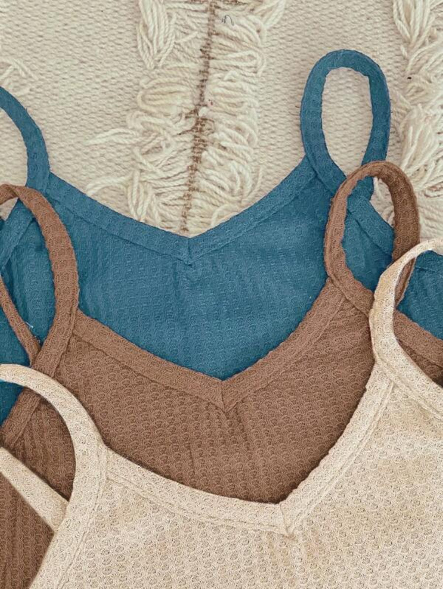 Set Of 3 Plain Cami Top And Shorts Set-Soco Hoodie