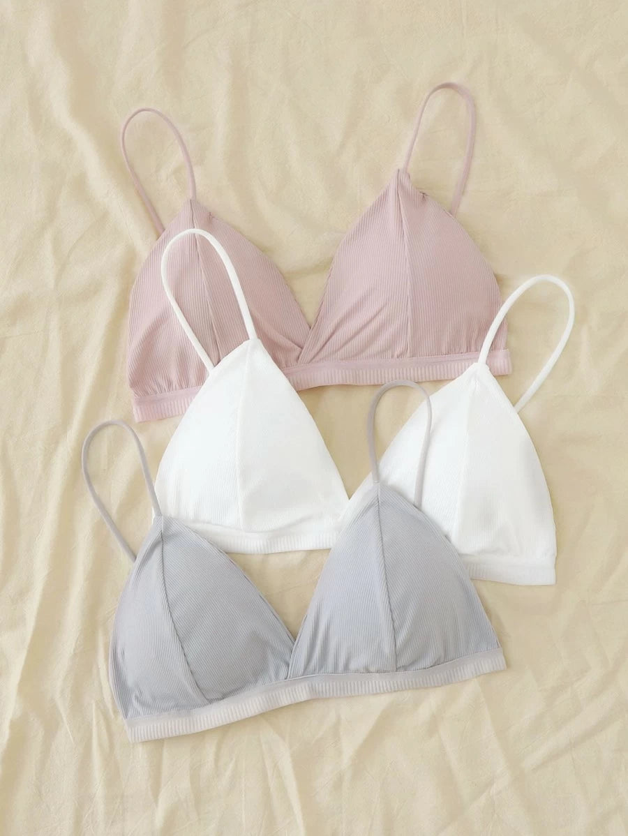 Set Of 3 Ribbed Triangle Bralette Set-Soco Hoodie