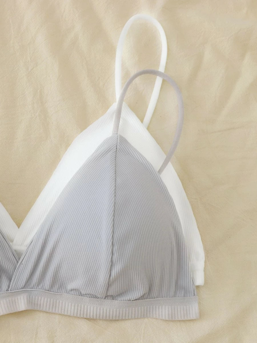 Set Of 3 Ribbed Triangle Bralette Set-Soco Hoodie