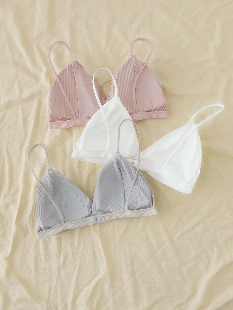 Set Of 3 Ribbed Triangle Bralette Set-Soco Hoodie