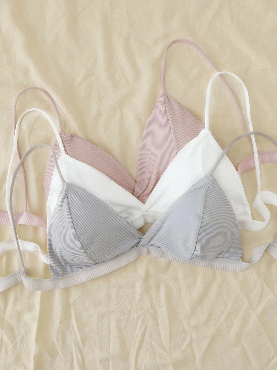 Set Of 3 Ribbed Triangle Bralette Set-Soco Hoodie