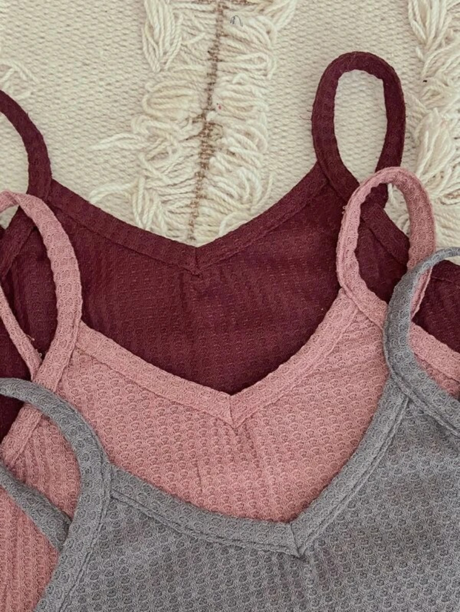 Set Of 3 Solid Cami Top And Shorts Lounge Set-Soco Hoodie