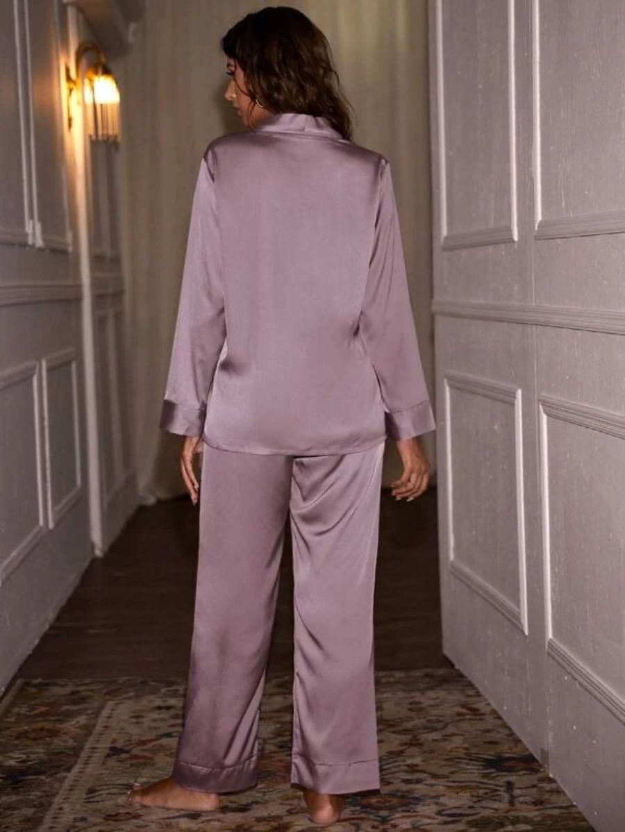 Shawl Neck Satin Night Set-Soco Hoodie