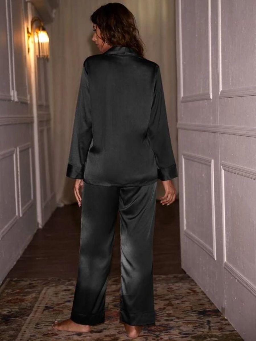 Shawl Neck Satin Night Set-Soco Hoodie