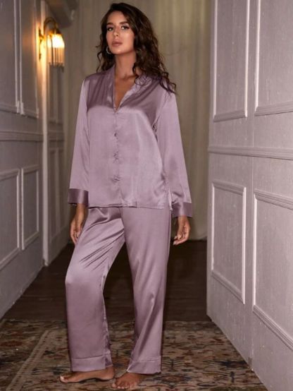 Shawl Neck Satin Night Set-Soco Hoodie