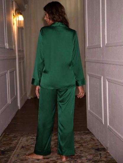 Shawl Neck Satin Night Set-Soco Hoodie