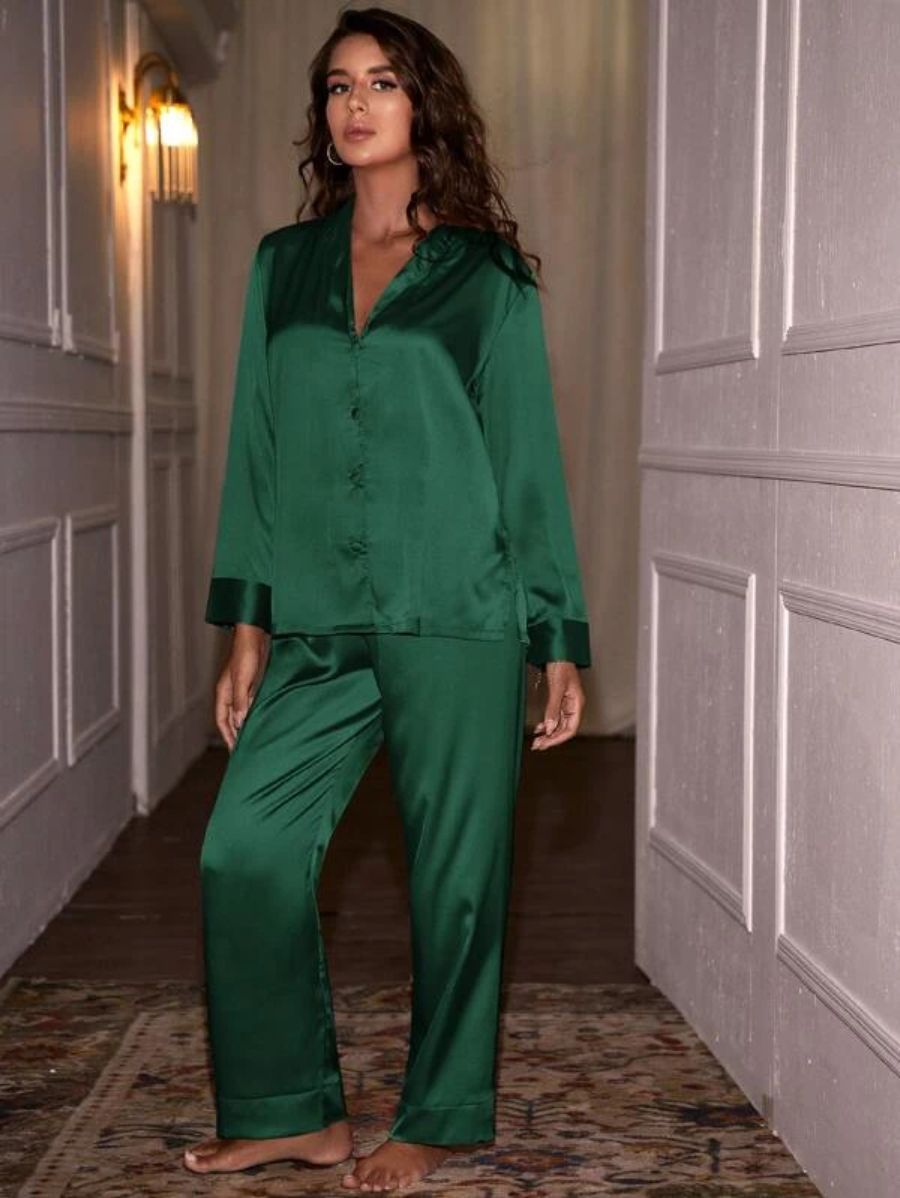 Shawl Neck Satin Night Set-Soco Hoodie