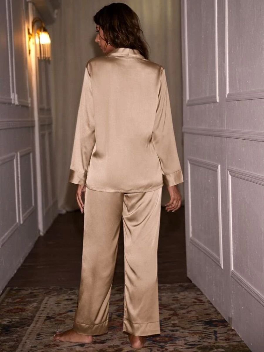 Shawl Neck Satin Night Set-Soco Hoodie