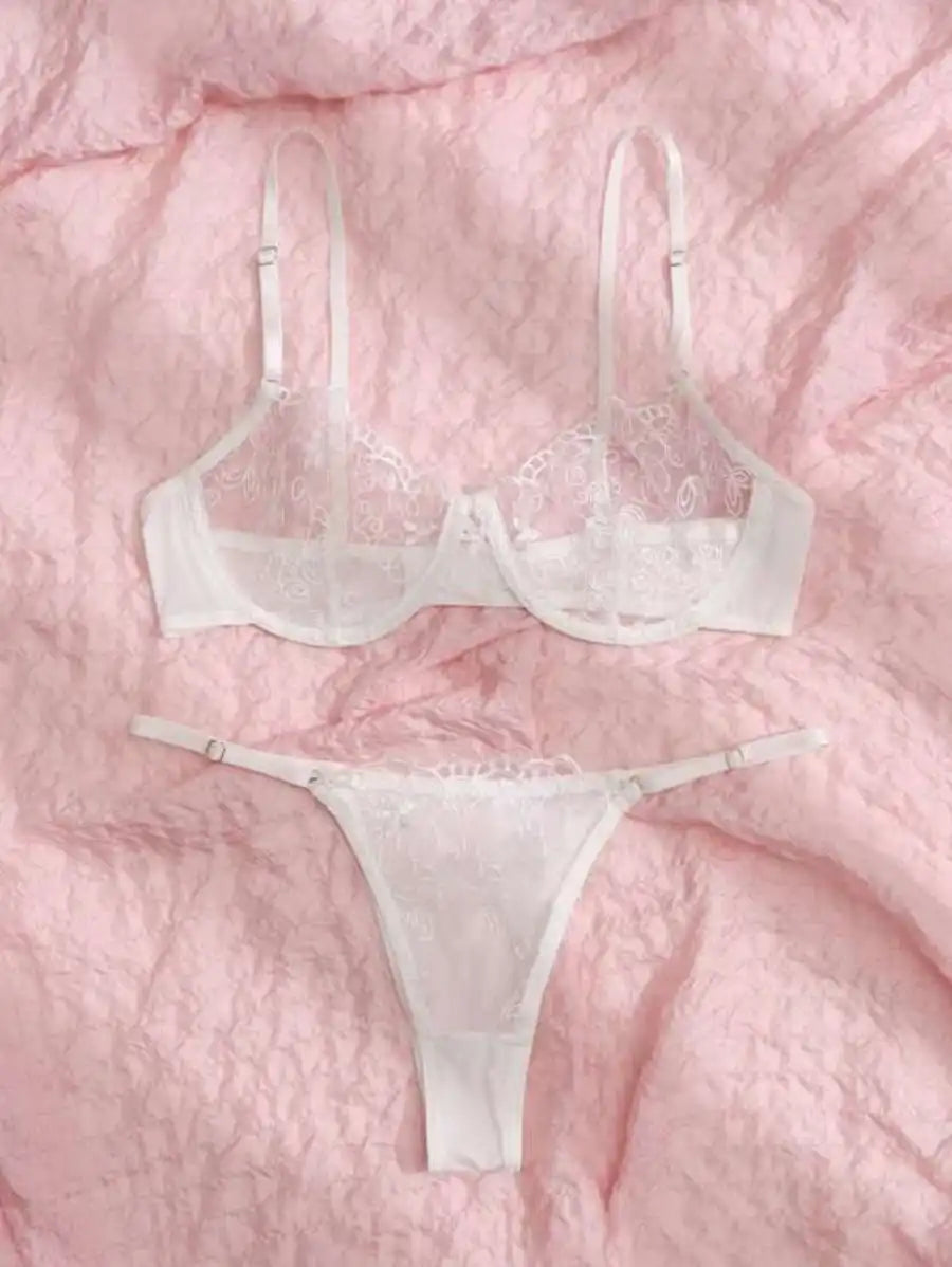 Sheer Mesh Embroidered Underwire Lingerie Set-Soco Hoodie