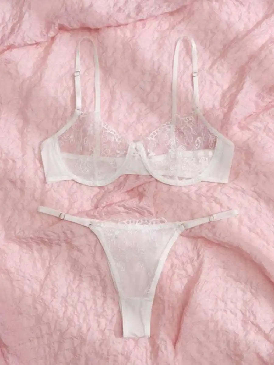 Sheer Mesh Embroidered Underwire Lingerie Set-Soco Hoodie