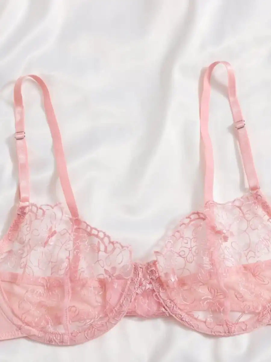 Sheer Mesh Embroidered Underwire Lingerie Set-Soco Hoodie