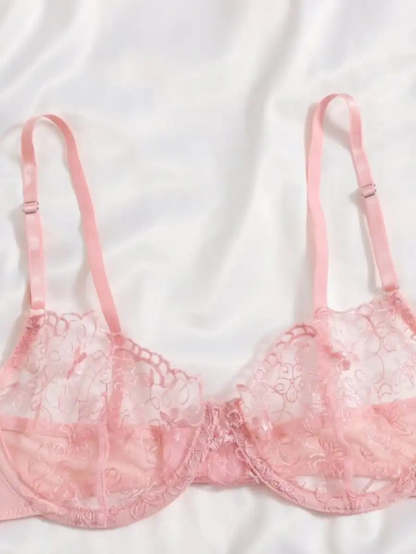 Sheer Mesh Embroidered Underwire Lingerie Set-Soco Hoodie