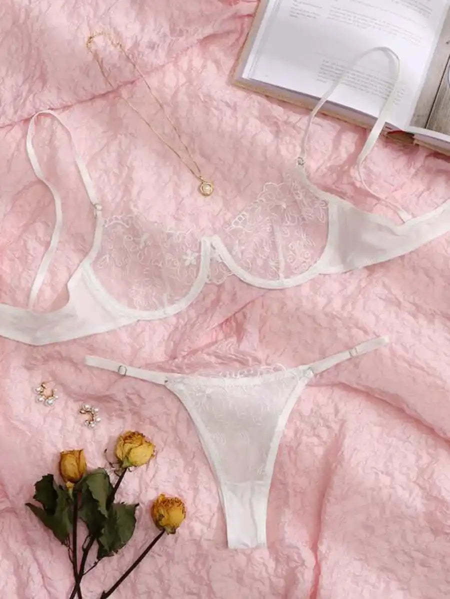 Sheer Mesh Embroidered Underwire Lingerie Set-Soco Hoodie