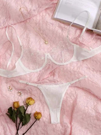 Sheer Mesh Embroidered Underwire Lingerie Set-Soco Hoodie