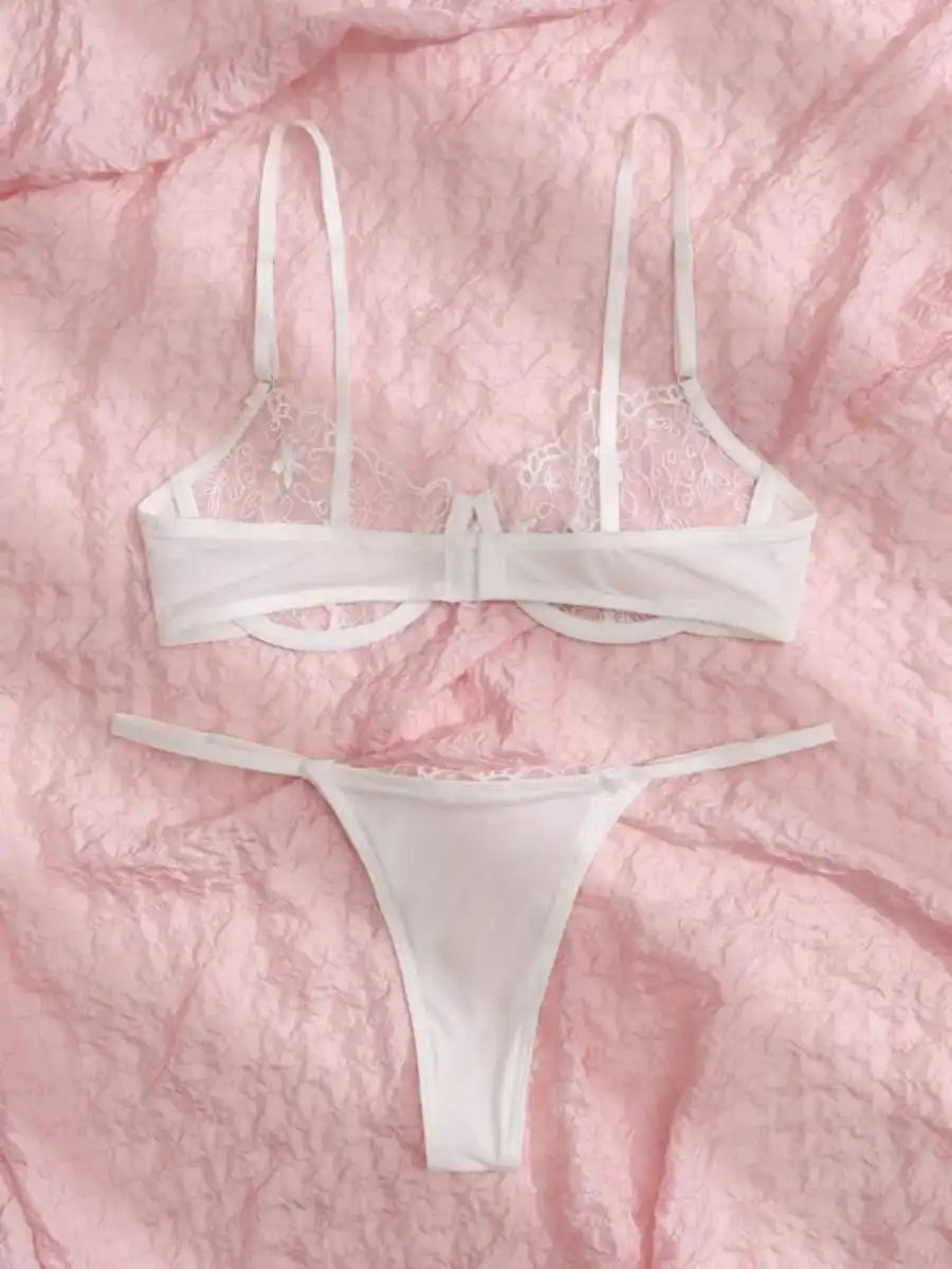 Sheer Mesh Embroidered Underwire Lingerie Set-Soco Hoodie