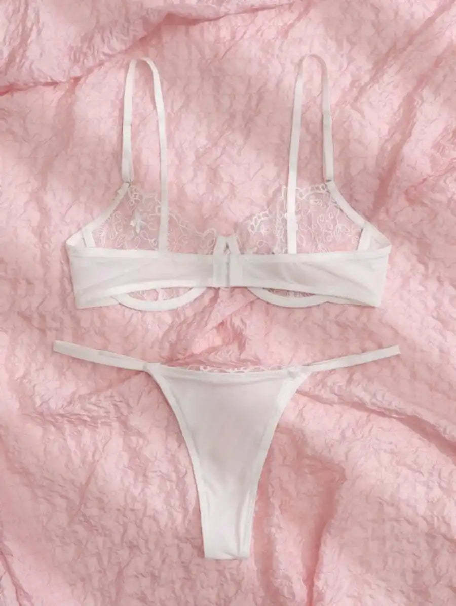 Sheer Mesh Embroidered Underwire Lingerie Set-Soco Hoodie