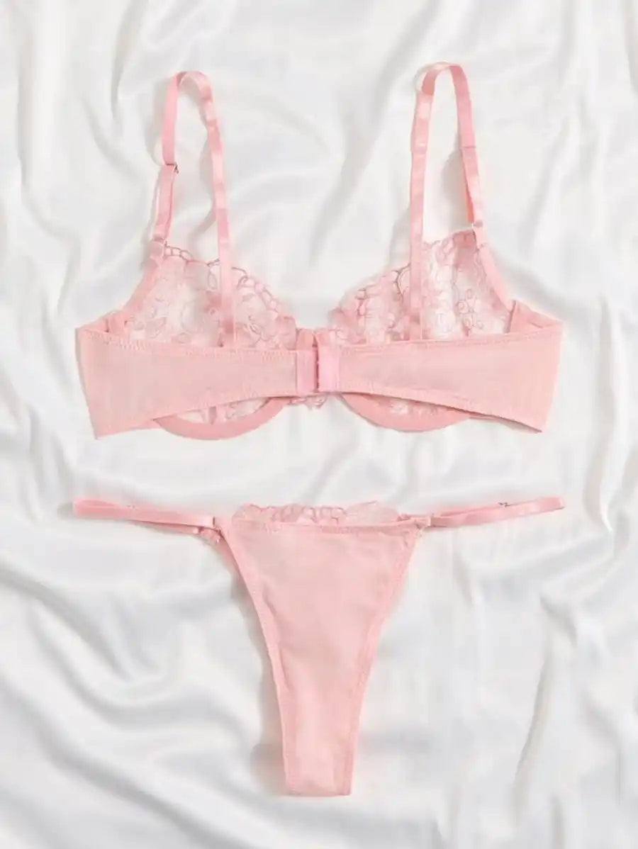 Sheer Mesh Embroidered Underwire Lingerie Set-Soco Hoodie