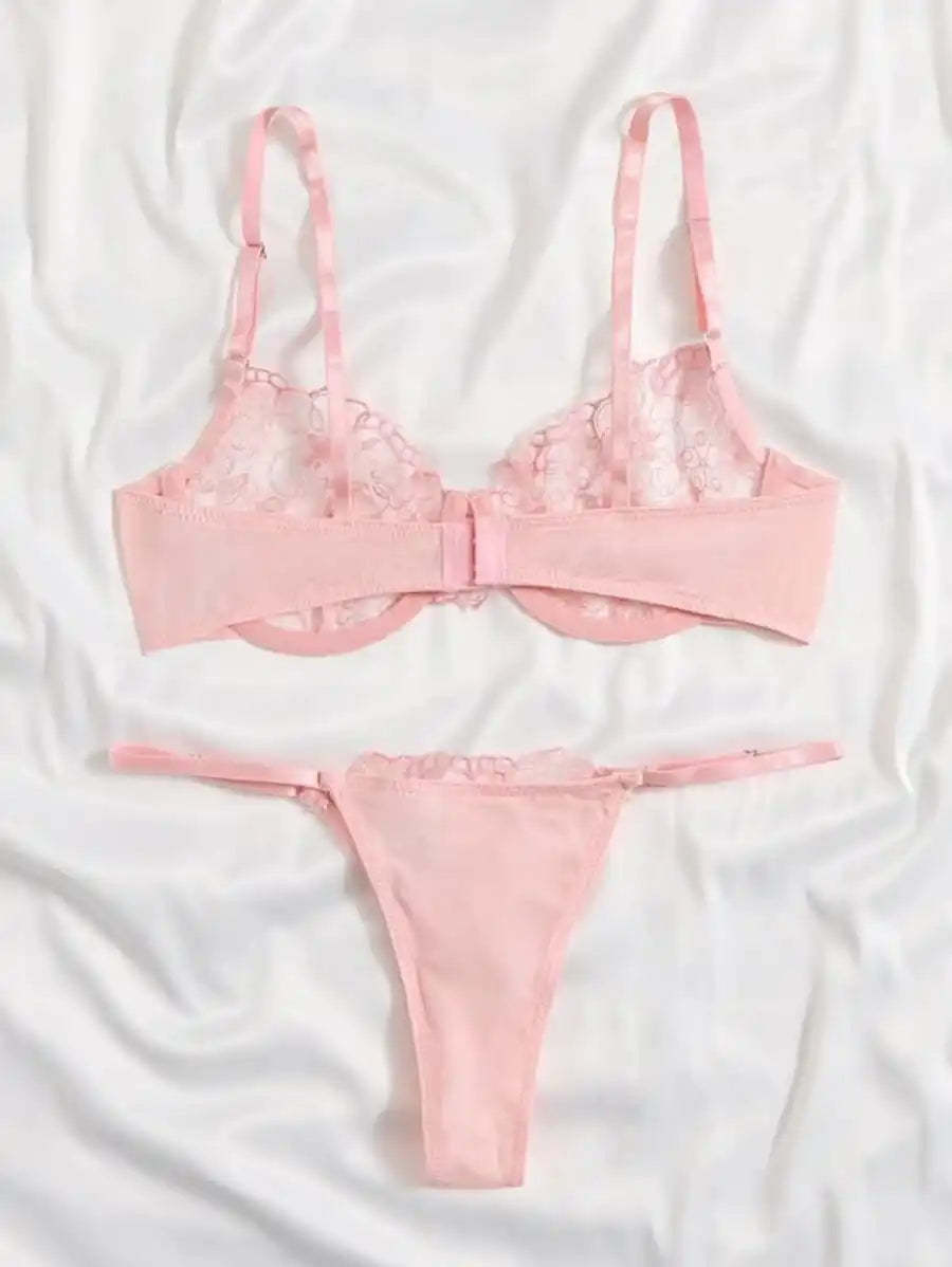 Sheer Mesh Embroidered Underwire Lingerie Set-Soco Hoodie