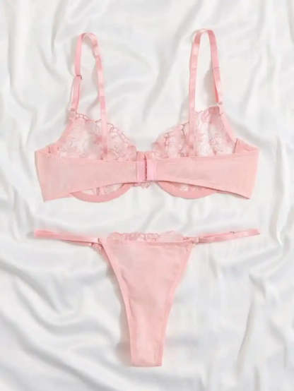 Sheer Mesh Embroidered Underwire Lingerie Set-Soco Hoodie