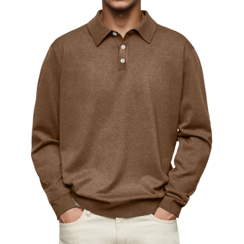 Modern Collared Pullover Featuring Button Closure Brown
