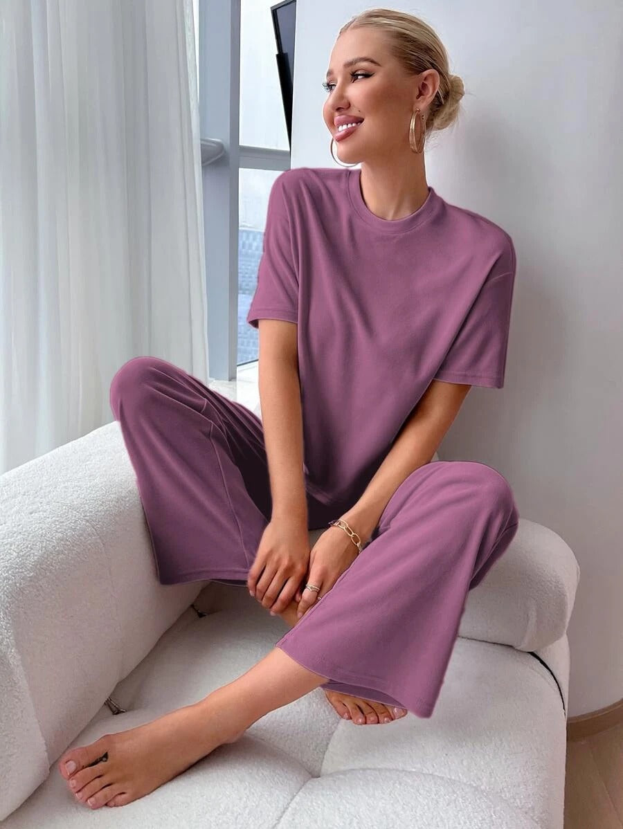 Slit Hem Top And Tie Pants Lounge Set-Soco Hoodie