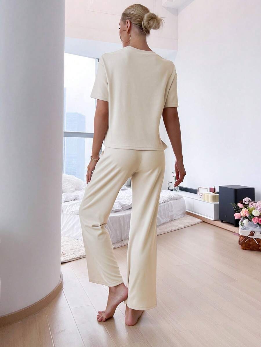 Slit Hem Top And Tie Pants Lounge Set-Soco Hoodie