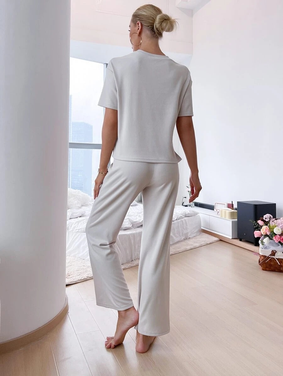Slit Hem Top And Tie Pants Lounge Set-Soco Hoodie