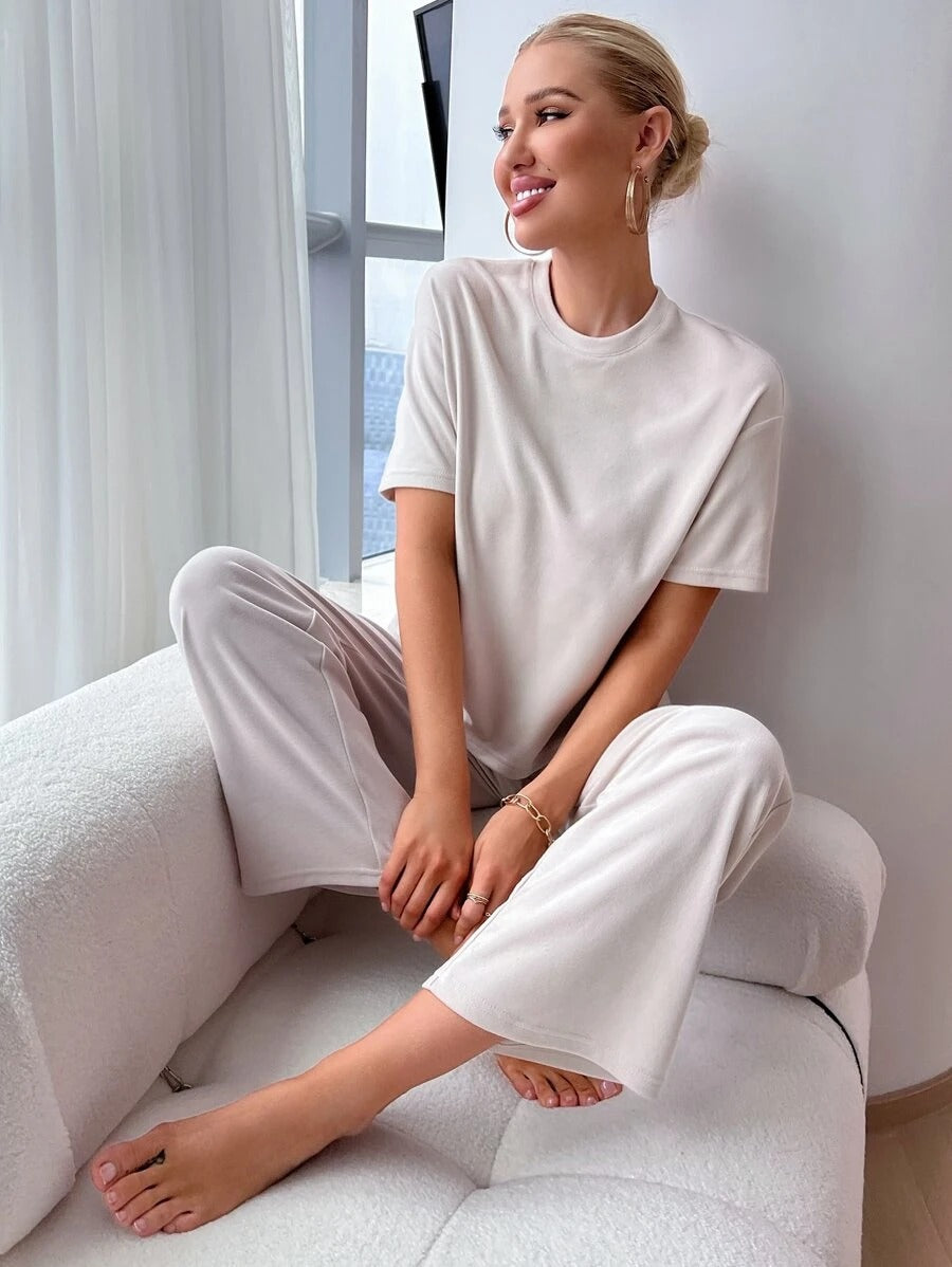 Slit Hem Top And Tie Pants Lounge Set-Soco Hoodie