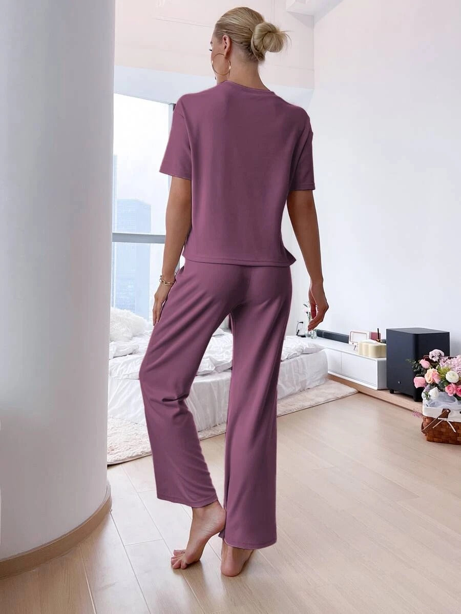 Slit Hem Top And Tie Pants Lounge Set-Soco Hoodie