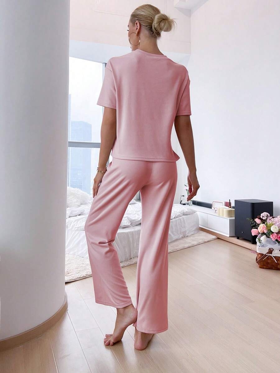 Slit Hem Top And Tie Pants Lounge Set-Soco Hoodie
