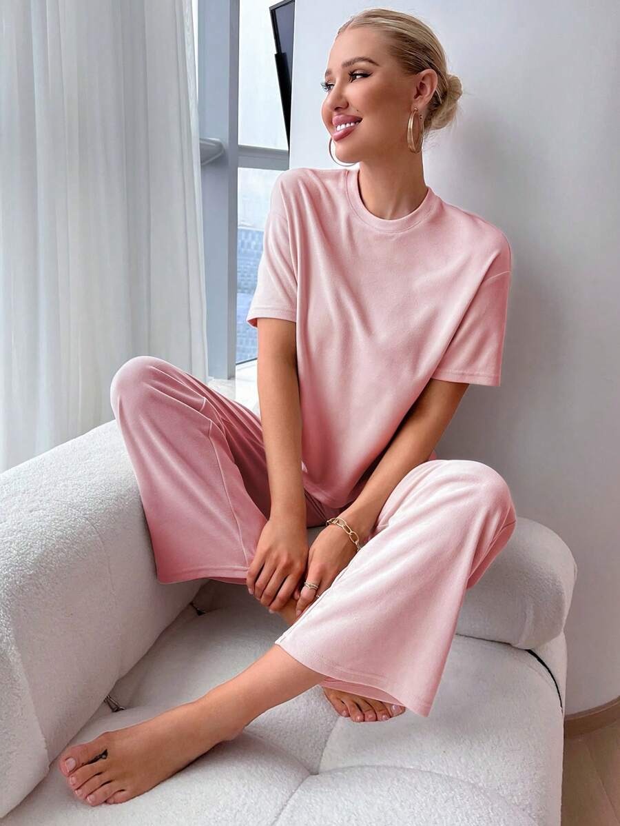 Slit Hem Top And Tie Pants Lounge Set-Soco Hoodie