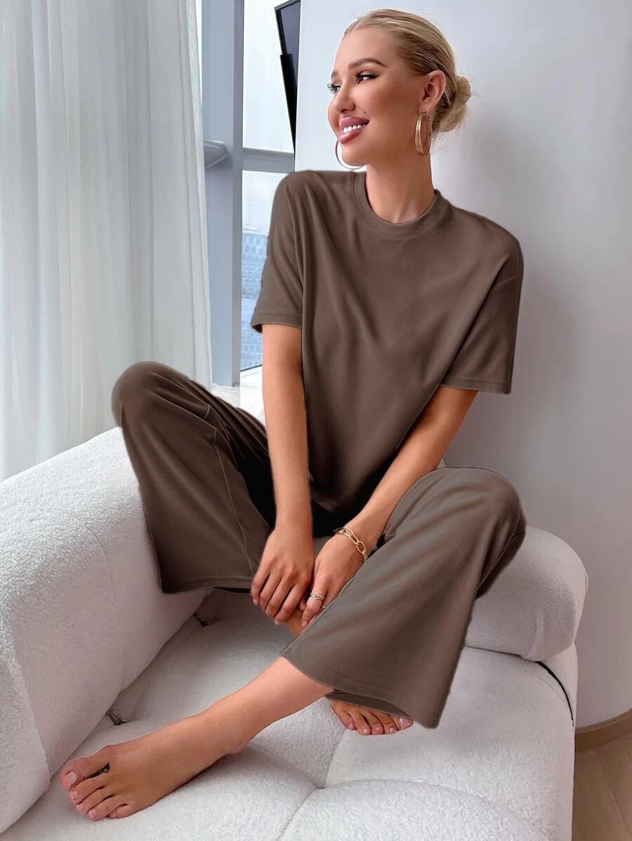 Slit Hem Top And Tie Pants Lounge Set-Soco Hoodie