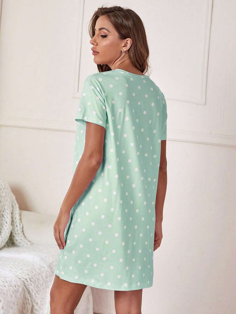 Slogan And Polka Dot Print Nightdress-Soco Hoodie