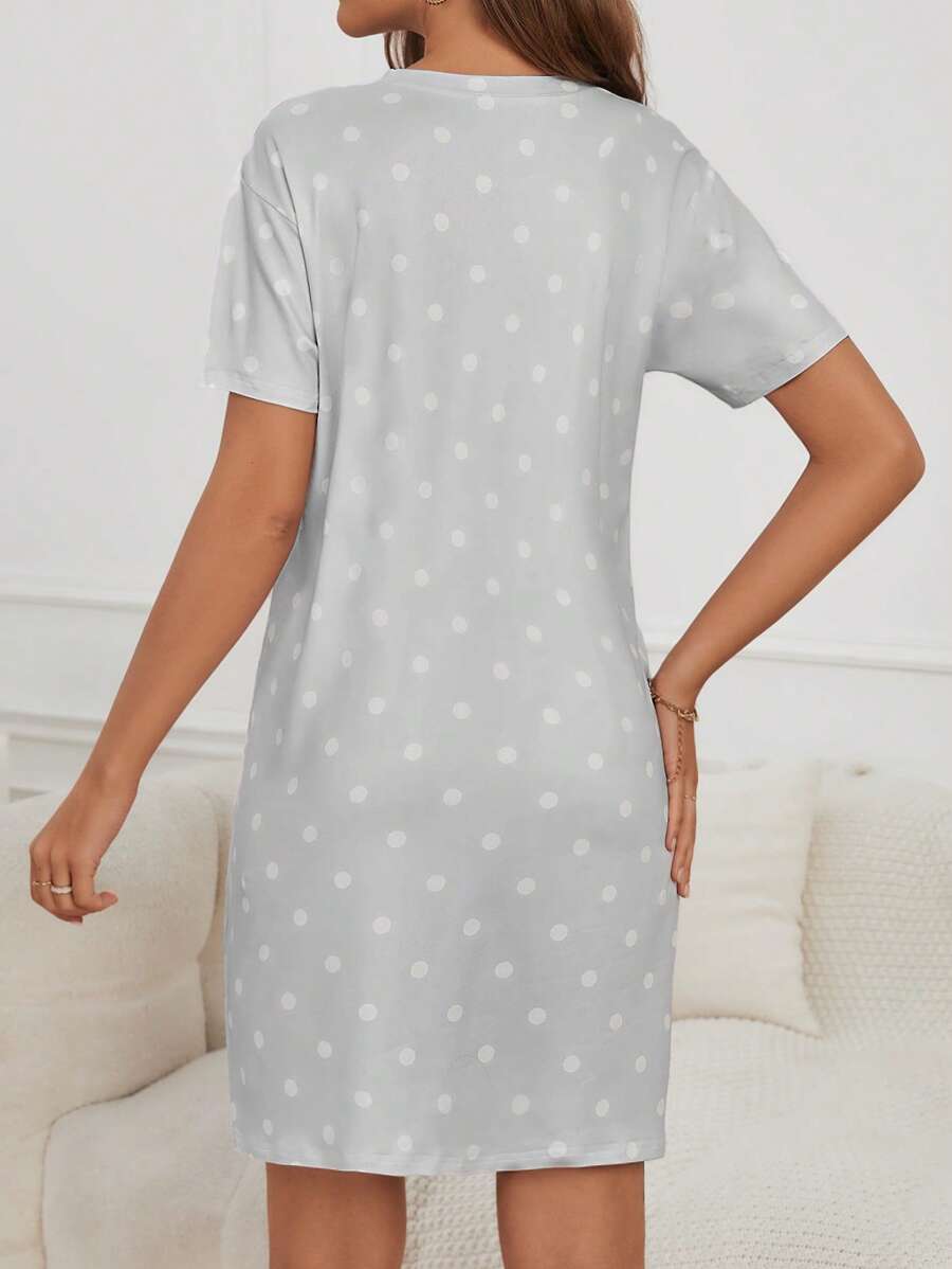 Slogan And Polka Dot Print Nightdress-Soco Hoodie