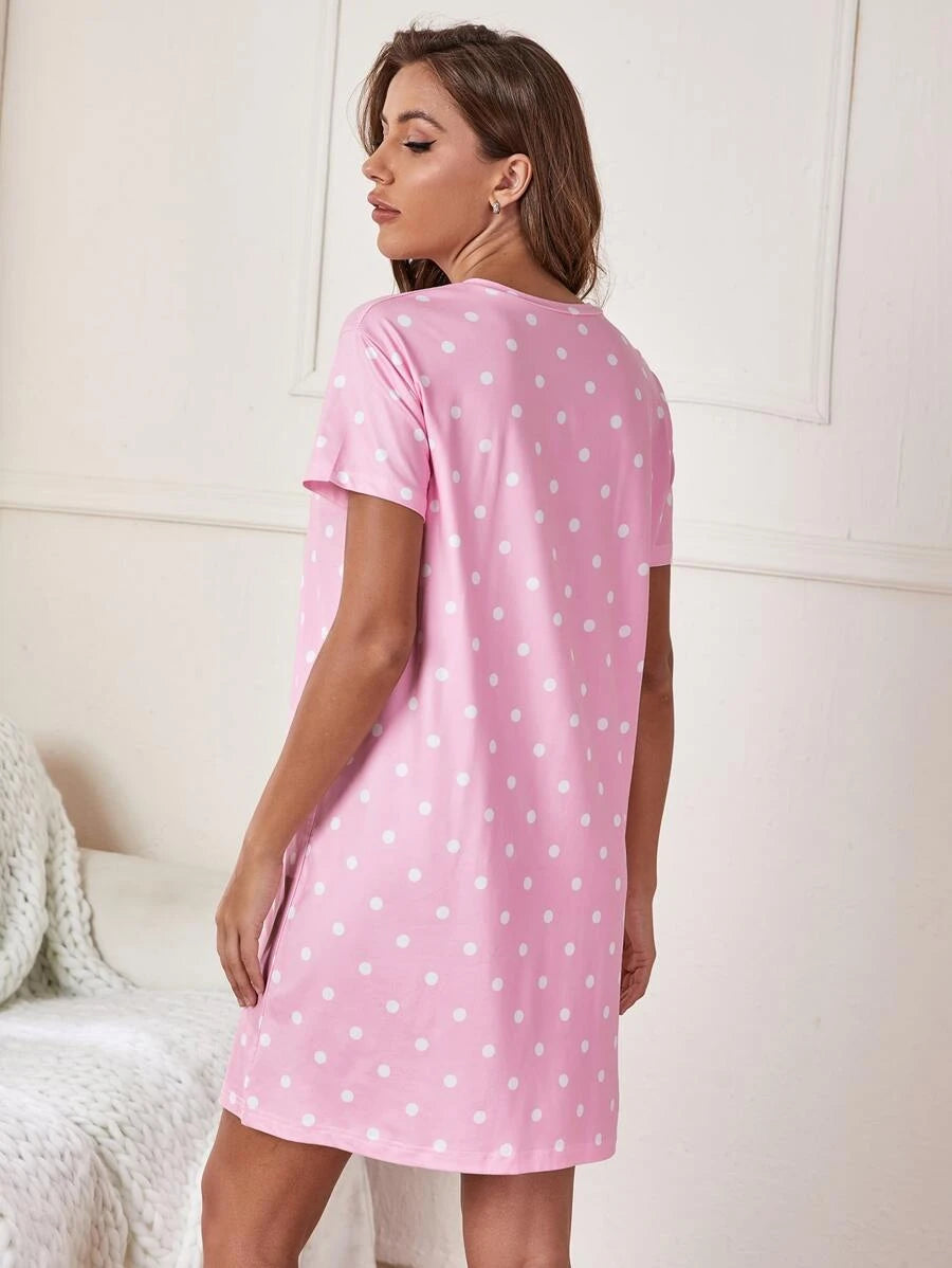 Slogan And Polka Dot Print Nightdress-Soco Hoodie